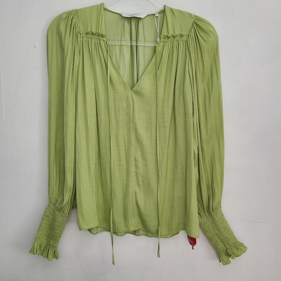 Rebecca Taylor Tie Neck Sateen Blouse - Picture 2 of 9